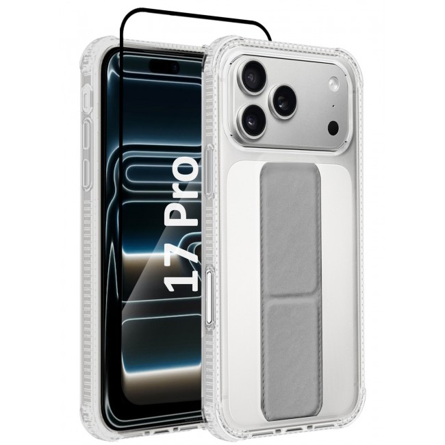 CATANES 2 Packs Finger Grip Clear Case Cover for iPhone 17 Pro- Kickstand Car Magnetic Holder Multi-function Protective Two-in-one Case with Privacy Screen Protector - Grey