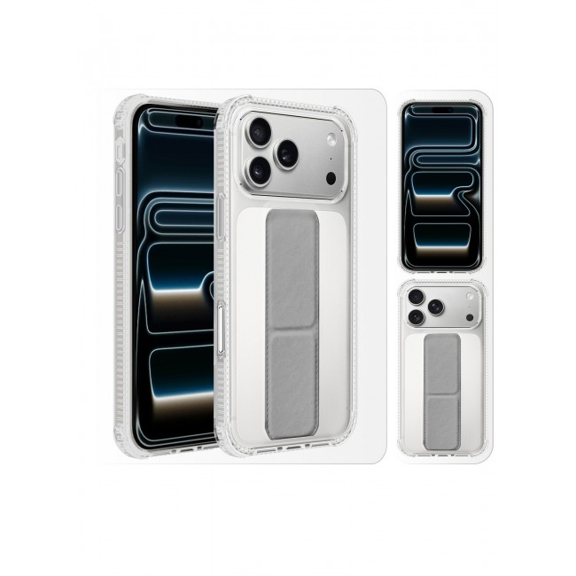 CATANES 2 Packs Finger Grip Clear Case Cover for iPhone 17 Pro- Kickstand Car Magnetic Holder Multi-function Protective Two-in-one Case with Privacy Screen Protector - Grey