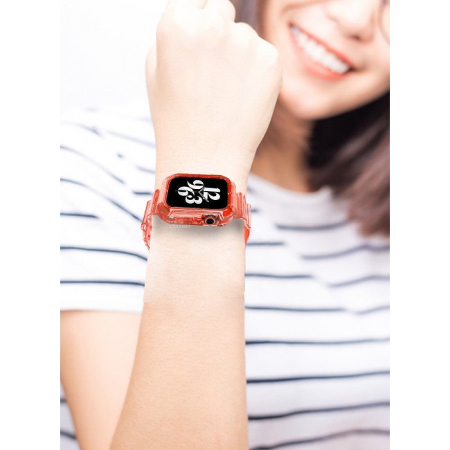 CATANES Clear iwatch Strap Bands TPU Smart Apple Watch Bands 42mm with Bumper Protective Case Crystal Sports Wristband Red Color