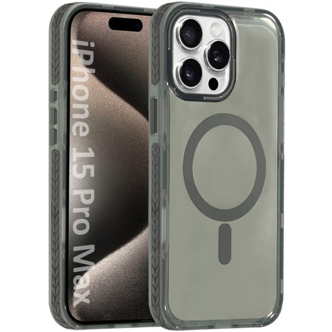 CATANES (for iPhone 15 Pro Max) Hard PC Magsafe Case Cover Polycarbonate Magnetic Strong Shockproof Protective Case Cover Transparent - Grey Color