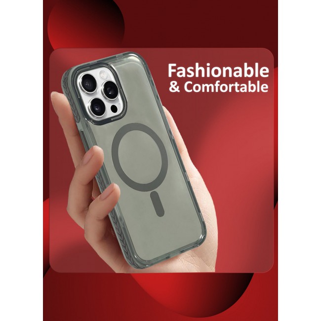 CATANES (for iPhone 15 Pro Max) Hard PC Magsafe Case Cover Polycarbonate Magnetic Strong Shockproof Protective Case Cover Transparent - Grey Color