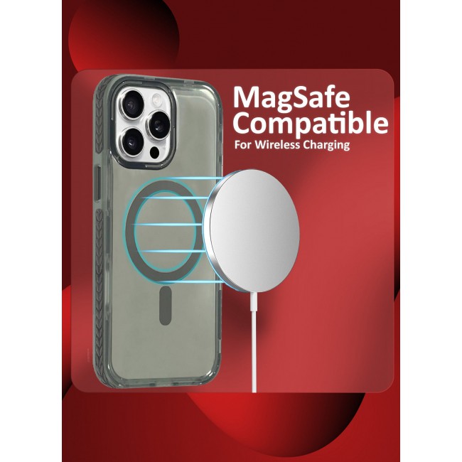 CATANES (for iPhone 15 Pro Max) Hard PC Magsafe Case Cover Polycarbonate Magnetic Strong Shockproof Protective Case Cover Transparent - Grey Color