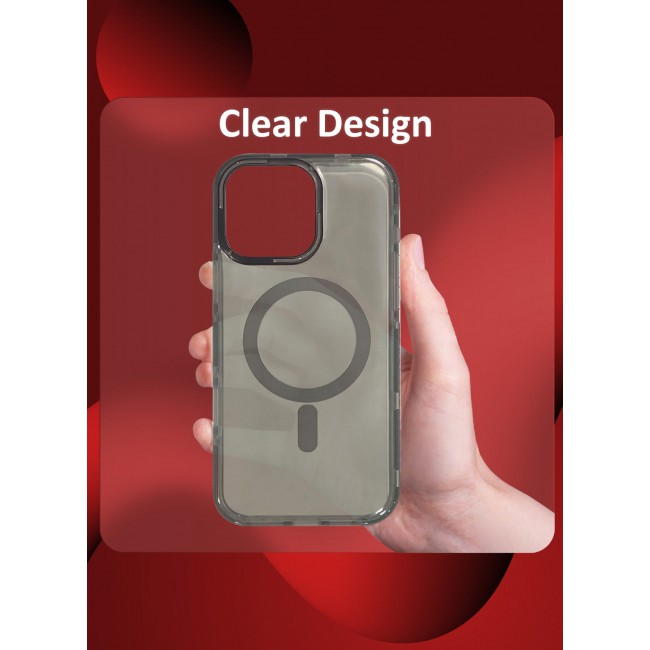 CATANES (for iPhone 15 Pro Max) Hard PC Magsafe Case Cover Polycarbonate Magnetic Strong Shockproof Protective Case Cover Transparent - Grey Color