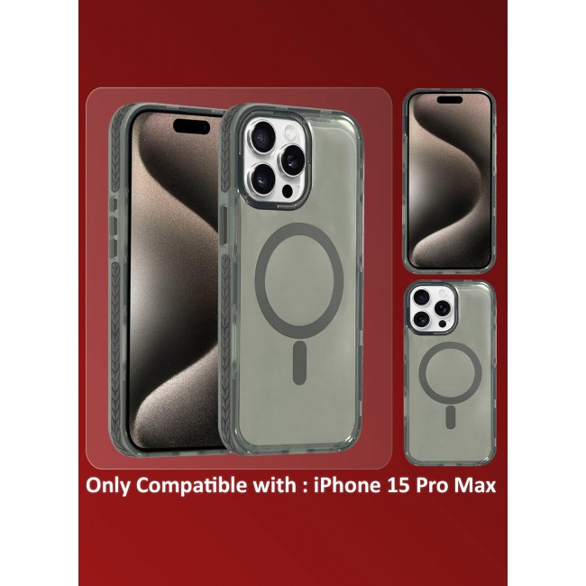 CATANES (for iPhone 15 Pro Max) Hard PC Magsafe Case Cover Polycarbonate Magnetic Strong Shockproof Protective Case Cover Transparent - Grey Color