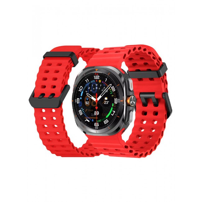 CATANES (for Samsung Galaxy Watch 7 Ultra 47mm) Silicone Band Soft Ocean Silicone Sport Strap Replacement Accessory Red
