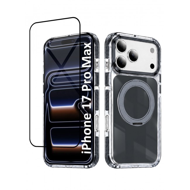 CATANES 2 Pack Magnetic Case For iPhone 17 Pro Max Clear TPU Cover with 360-Degree Rotating Ring Kickstand - Dark Grey