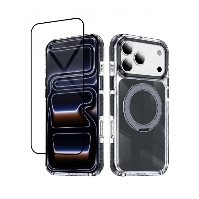 CATANES 2 Pack Magnetic Case For iPhone 17 Pro Max Clear TPU Cover with 360-Degree Rotating Ring Kickstand - Dark Grey
