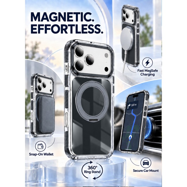 CATANES 2 Pack Magnetic Case For iPhone 17 Pro Max Clear TPU Cover with 360-Degree Rotating Ring Kickstand - Dark Grey