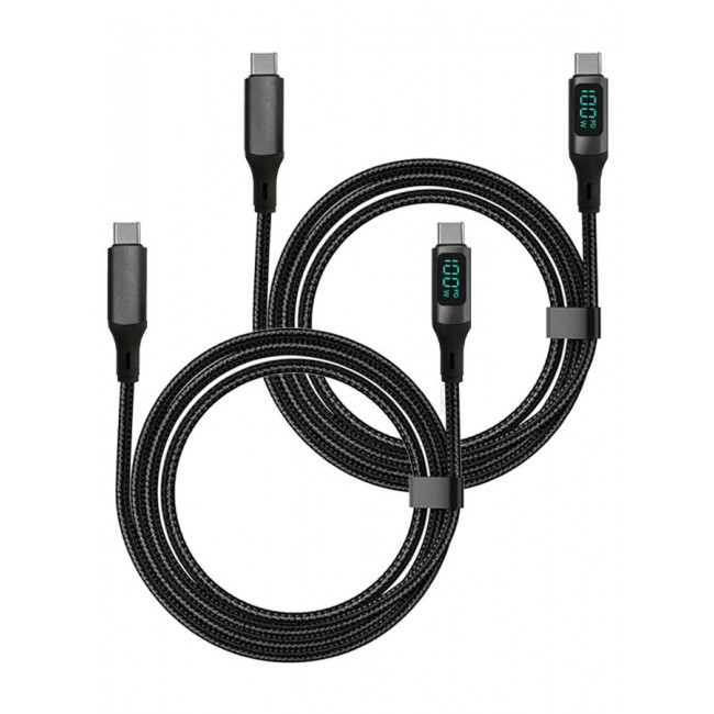 CATANES 2Packs 100W Fast Charging Cable USB-C to USB-C - Built-in Power Display, PD 3.0 & Durable Braided Design 1M - Black