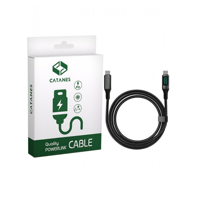 CATANES 2Packs 100W Fast Charging Cable USB-C to USB-C - Built-in Power Display, PD 3.0 & Durable Braided Design 1M - Black