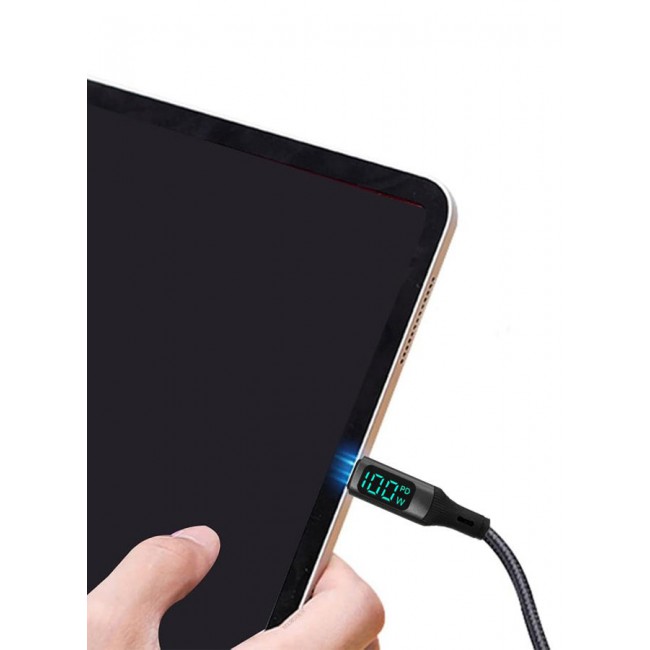CATANES 2Packs 100W Fast Charging Cable USB-C to USB-C - Built-in Power Display, PD 3.0 & Durable Braided Design 1M - Black