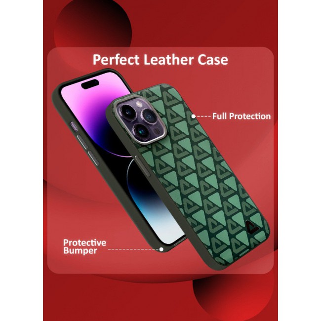 CATANES (for iPhone 14 Pro Max) 2 Pack Case and Screen Protector Leather Back Cover Triangle Pattern Shockproof Protective Phone Case Green