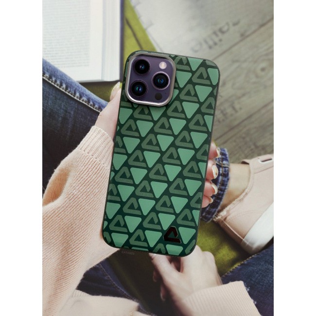 CATANES (for iPhone 14 Pro Max) 2 Pack Case and Screen Protector Leather Back Cover Triangle Pattern Shockproof Protective Phone Case Green