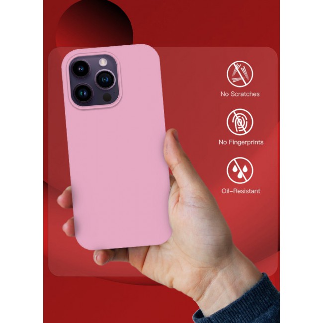 CATANES iPhone 14 Pro Max Case Silicone Case Full Body Protective Cover Shockproof Slim Phone Case Anti-Scratch Soft Microfiber Lining Pink