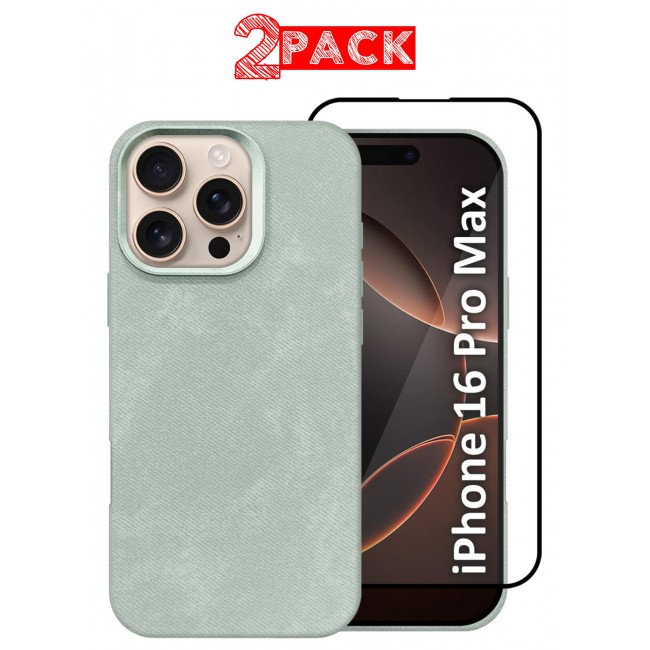 CATANES 2Packs iPhone 16 Pro Max Alcantara Case Cover Premium Quality Luxurious Soft Touch Protection with Metal Camera Frame with a 3D Screen Protector - Natural Titanium