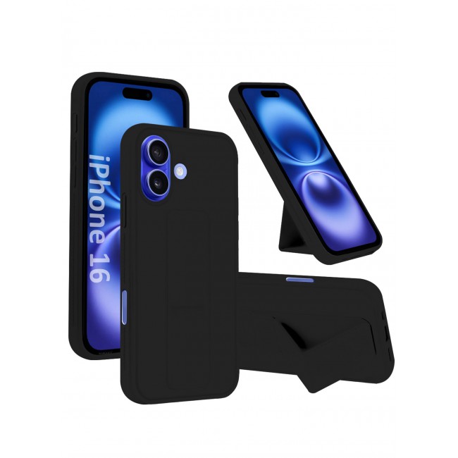 CATANES ( for iPhone 16 ) Case Premium PU Leather Case with Stand Function Shockproof and Anti Scratch Finger Grip Case Cover / Black