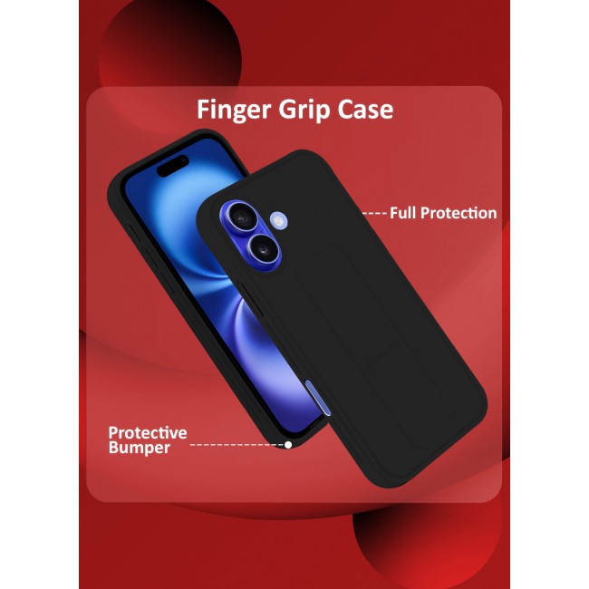 CATANES ( for iPhone 16 ) Case Premium PU Leather Case with Stand Function Shockproof and Anti Scratch Finger Grip Case Cover / Black