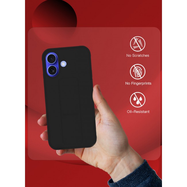 CATANES ( for iPhone 16 ) Case Premium PU Leather Case with Stand Function Shockproof and Anti Scratch Finger Grip Case Cover / Black