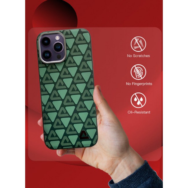 CATANES (for iPhone 14 Pro Max) 3 Pack Case and 2 Screen Protectors Leather Back Cover Triangle Pattern Shockproof Protective Phone Case Green
