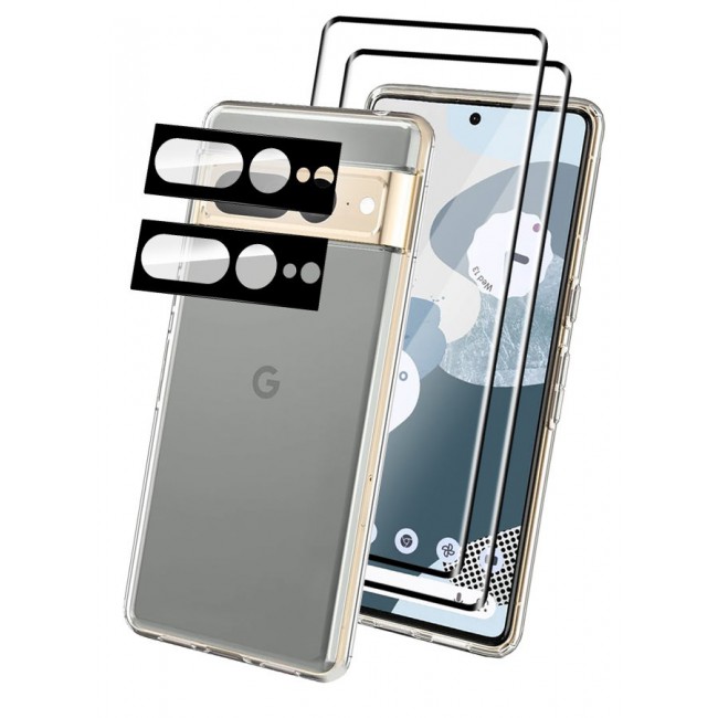 CATANES 5 Packs For Google Pixel 7 Pro TPU Case and 2 Screen Protectors and 2 Camera Lens Protectors Clear Transparent Shockproof Case Scratch Resistant Cover