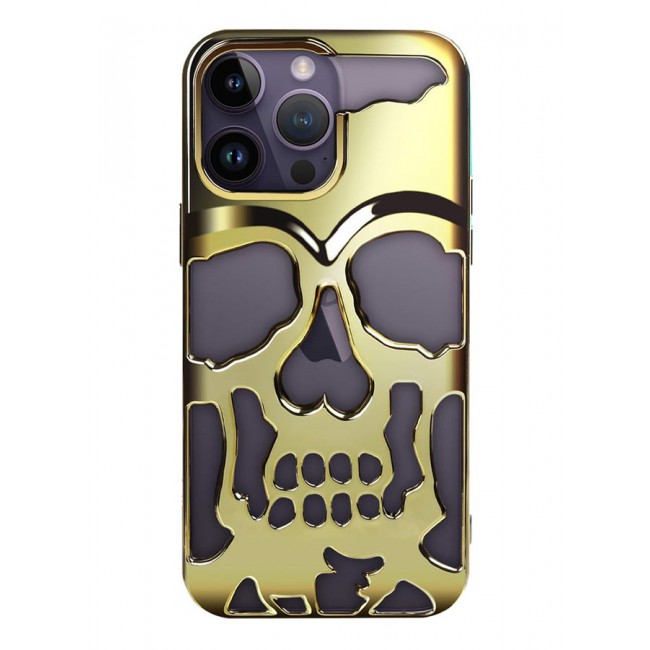 CATANES iPhone 14 Pro Max Case 3D Hollow Skull Breathable Phone Case Luxury Plating Colorful Matte Shockproof Cover Ultra Thin Full Surround Anti-Fall Case Gold
