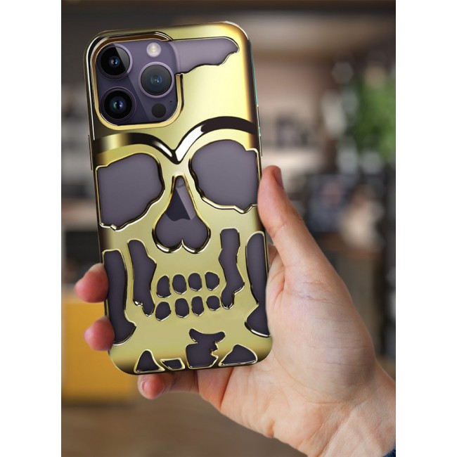 CATANES iPhone 14 Pro Max Case 3D Hollow Skull Breathable Phone Case Luxury Plating Colorful Matte Shockproof Cover Ultra Thin Full Surround Anti-Fall Case Gold