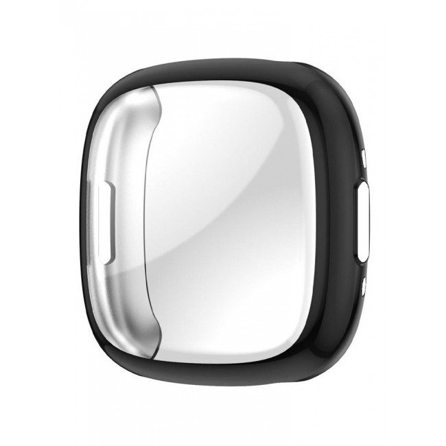 CATANES Fitbit Versa 4 Case / Fitbit Sense 2 Case Soft TPU Bumper Screen Protector Shockproof Full Coverage All-Around Protective Cover Black