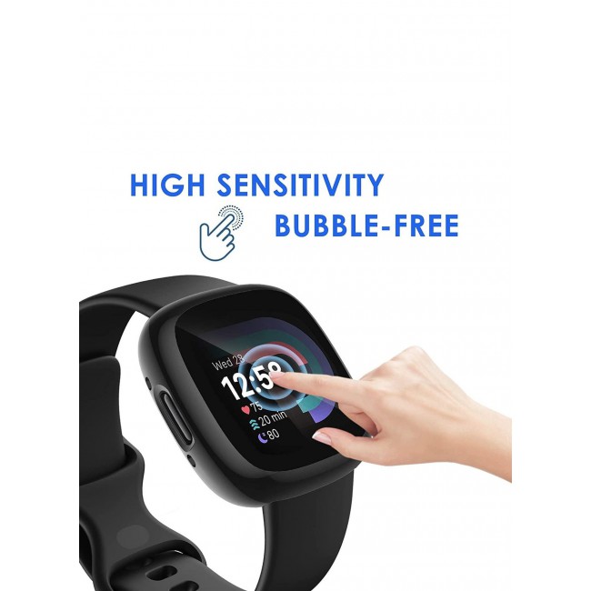 CATANES Fitbit Versa 4 Case / Fitbit Sense 2 Case Soft TPU Bumper Screen Protector Shockproof Full Coverage All-Around Protective Cover Black