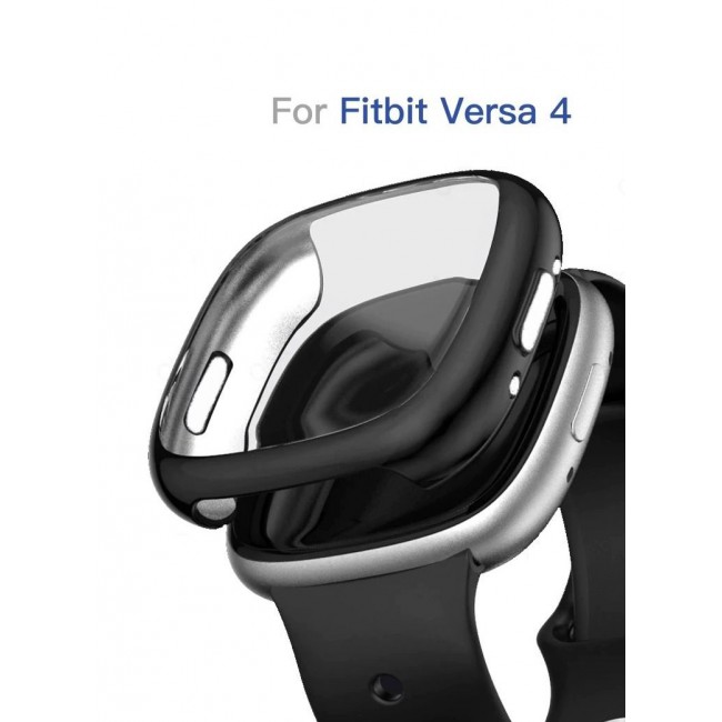 CATANES Fitbit Versa 4 Case / Fitbit Sense 2 Case Soft TPU Bumper Screen Protector Shockproof Full Coverage All-Around Protective Cover Black