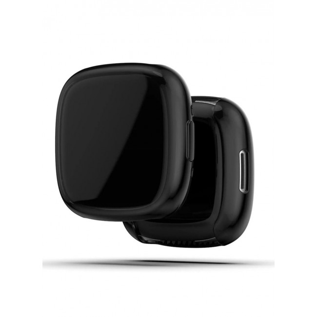 CATANES Fitbit Versa 4 Case / Fitbit Sense 2 Case Soft TPU Bumper Screen Protector Shockproof Full Coverage All-Around Protective Cover Black