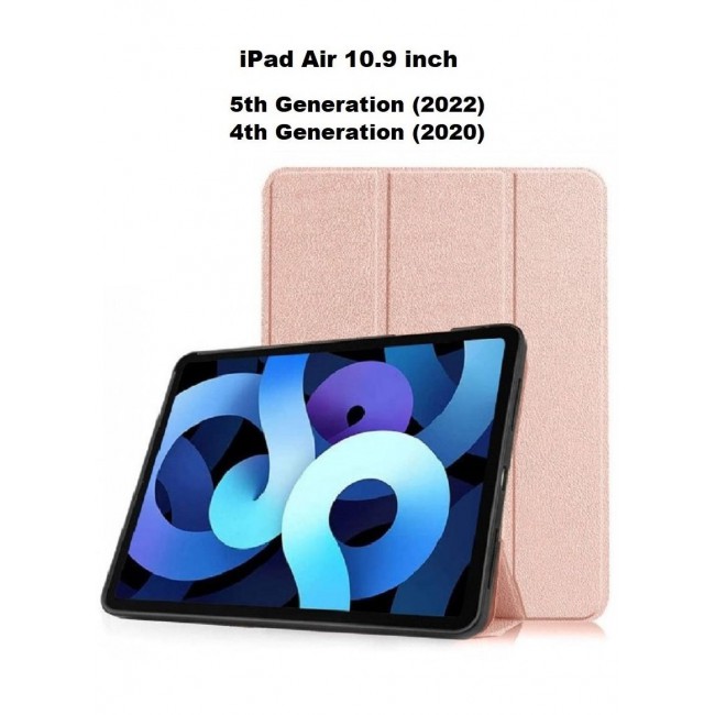 CATANES iPad Air 5 (2022)/Air 4 (2020) Smart Folio Case Shockproof Slim PU Leather Folding Stand Cover Compatible with Apple iPad Air 4th and 5th Generation 10.9 inch Rose Gold