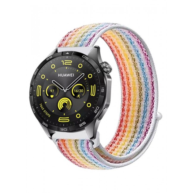CATANES (for Huawei GT4 22mm) Nylon Strap,Sport Wristband Strap Adjustable Sport Stretchy Braided Solo Loop Band Rainbow