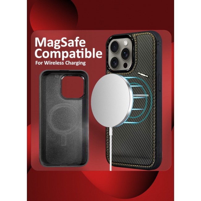 CATANES iPhone 15 Pro Max Case Cover Leather with Card Holder and Kickstand for Men Women Phone Case with Carbon Fiber Pattern