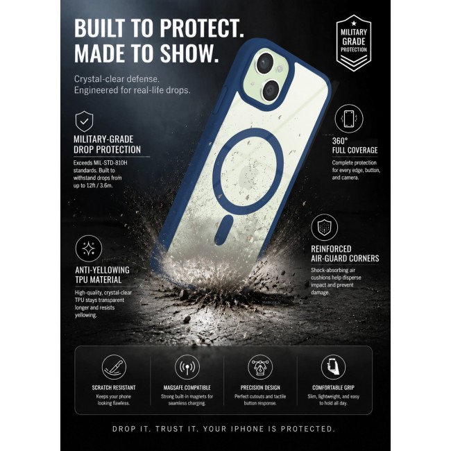 CATANES MagSafe Magnetic Clear Case for iPhone 15 Plus 6.7 inch – Shockproof Protective Cover with Bumper - Blue