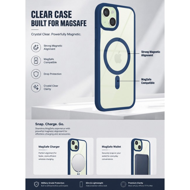 CATANES MagSafe Magnetic Clear Case for iPhone 15 Plus 6.7 inch – Shockproof Protective Cover with Bumper - Blue