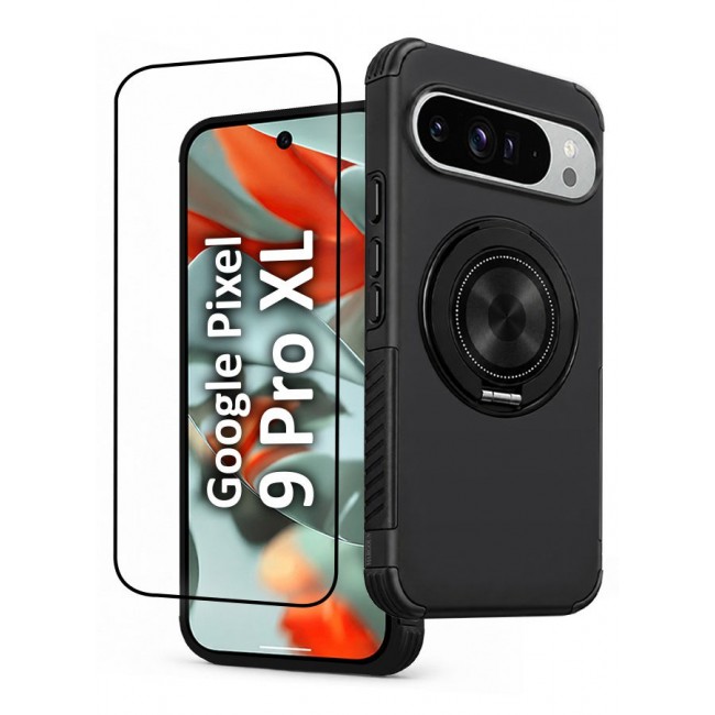 CATANES 2 Pack Magnetic Kickstand Rugged Armor Case for Google Pixel 9 Pro XL - MagSafe Compatible Heavy Duty Cover - Black