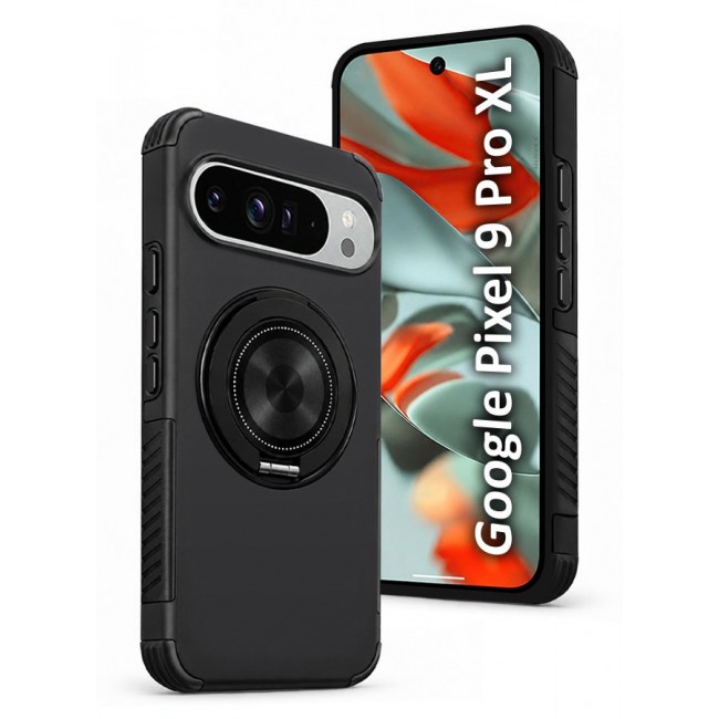 CATANES 2 Pack Magnetic Kickstand Rugged Armor Case for Google Pixel 9 Pro XL - MagSafe Compatible Heavy Duty Cover - Black
