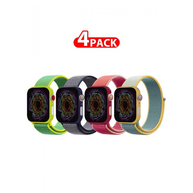 CATANES 4 Pack Apple Watch Band 38mm 40mm 41mm Sport Loop Nylon Band Quick Release Soft Fabric Nylon Adjustable Rugged Velcro Replacement Wristband Strap for Men Women Compatible with Series SE/7/6/5/4/3/2/1