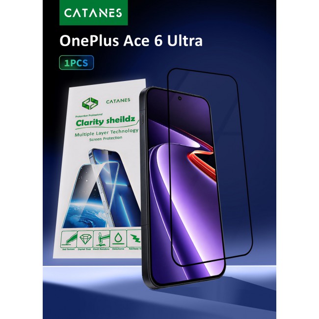 CATANES Screen Protector for OnePlus Ace 6 Ultra Tempered Glass 3D, Full Coverage, Scratch-Resistant, 9H Hardness High-Definition Clear Guard, Black Edge