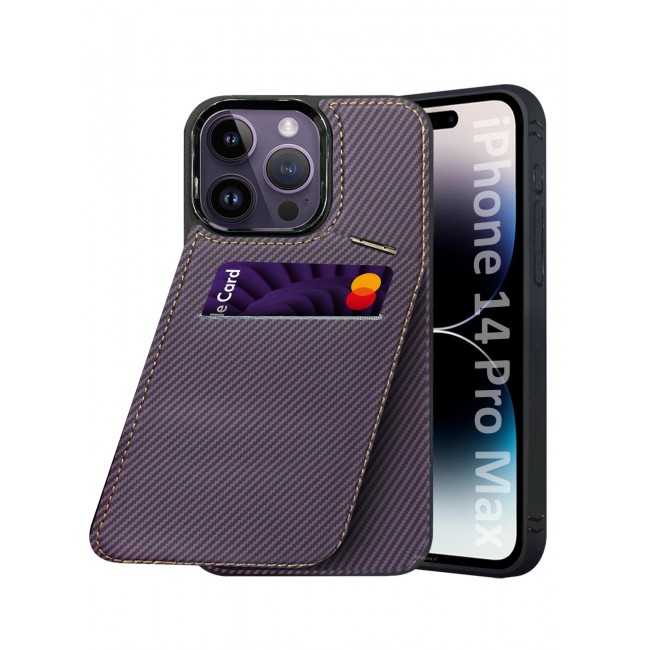 CATANES iPhone 14 Pro Max Case Cover Leather with Card Holder and Kickstand for Men Women Phone Case with Carbon Fiber Pattern