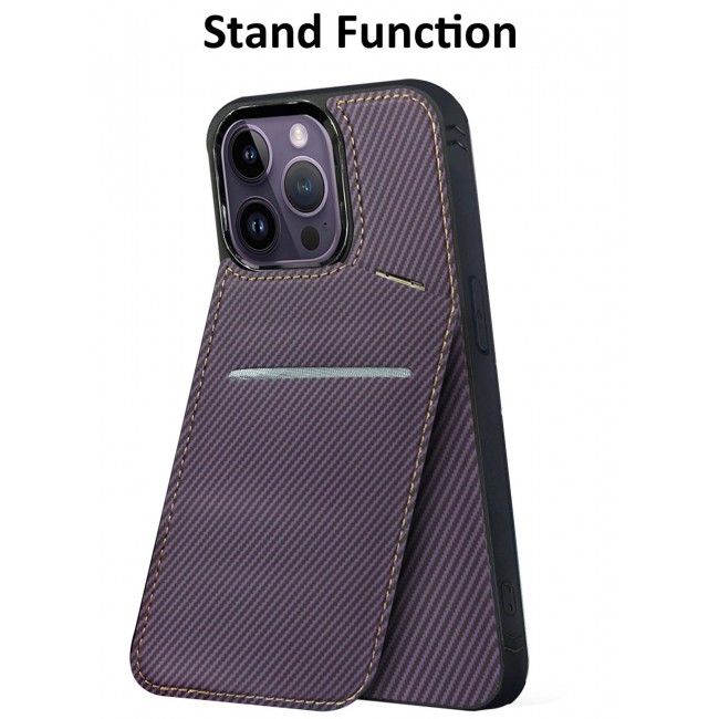 CATANES iPhone 14 Pro Max Case Cover Leather with Card Holder and Kickstand for Men Women Phone Case with Carbon Fiber Pattern
