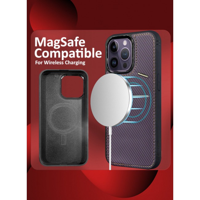 CATANES iPhone 14 Pro Max Case Cover Leather with Card Holder and Kickstand for Men Women Phone Case with Carbon Fiber Pattern