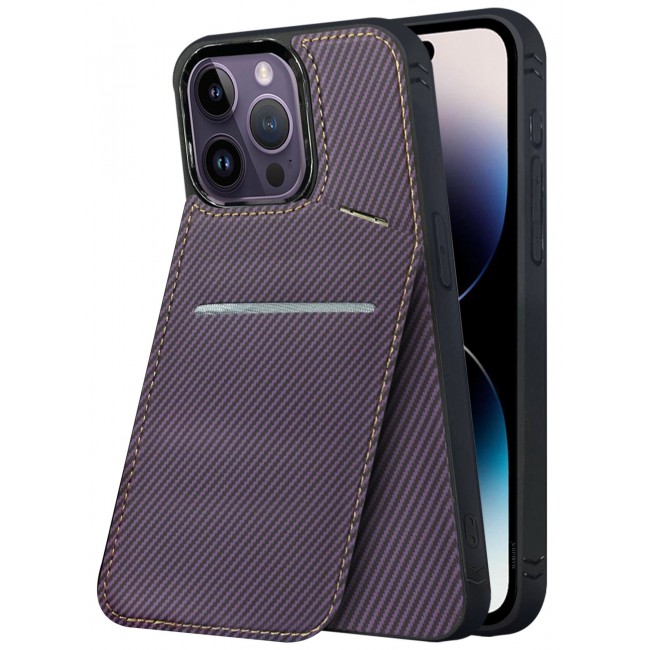 CATANES iPhone 14 Pro Max Case Cover Leather with Card Holder and Kickstand for Men Women Phone Case with Carbon Fiber Pattern