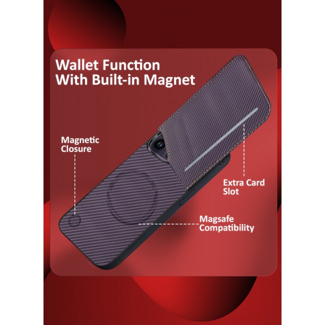CATANES iPhone 14 Pro Max Case Cover Leather with Card Holder and Kickstand for Men Women Phone Case with Carbon Fiber Pattern