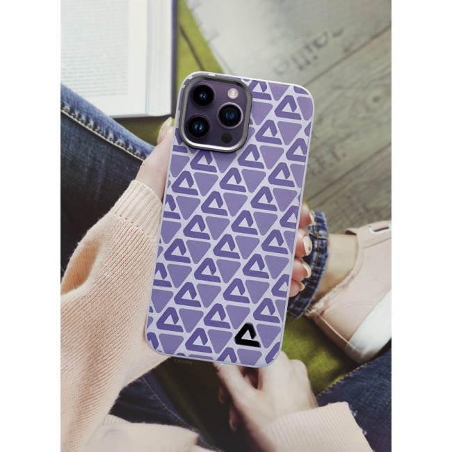 CATANES (for iPhone 14 Pro Max) 3 Pack Case and 2 Screen Protectors Leather Back Cover Triangle Pattern Shockproof Protective Phone Case Purple
