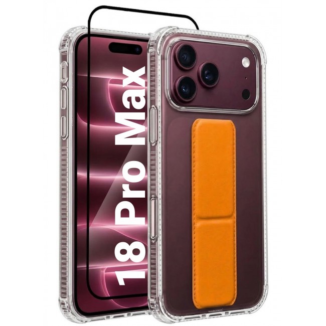 CATANES 2 Pack For iPhone 18 Pro Max Case Clear with Foldable Stand, Shockproof Protective Cover with Reinforced Corners, Transparent Bumper - Orange