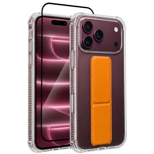 CATANES 2 Pack For iPhone 18 Pro Max Case Clear with Foldable Stand, Shockproof Protective Cover with Reinforced Corners, Transparent Bumper - Orange