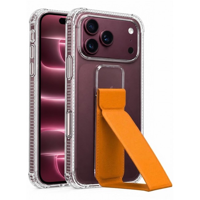 CATANES 2 Pack For iPhone 18 Pro Max Case Clear with Foldable Stand, Shockproof Protective Cover with Reinforced Corners, Transparent Bumper - Orange