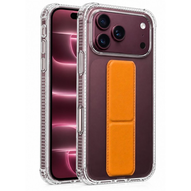 CATANES 2 Pack For iPhone 18 Pro Max Case Clear with Foldable Stand, Shockproof Protective Cover with Reinforced Corners, Transparent Bumper - Orange
