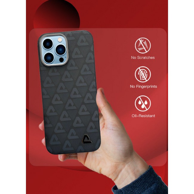 CATANES (for iPhone 13 Pro Max) 3 Pack Case and 2 Screen Protectors Leather Back Cover Triangle Pattern Shockproof Protective Phone Case Black